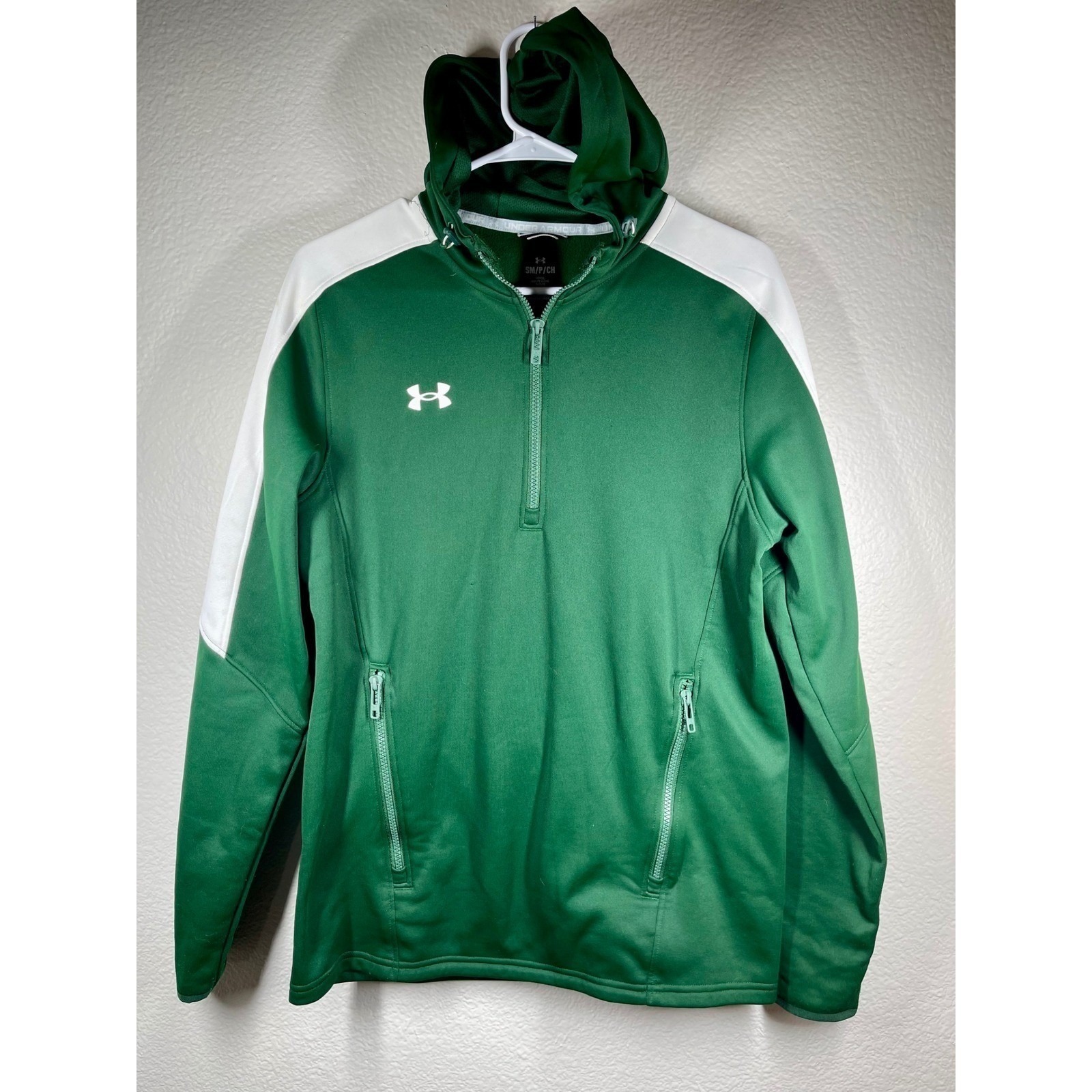 Under Armour Men's Green White Loose Fit Quarter Zip Hoodie Pullover Sm